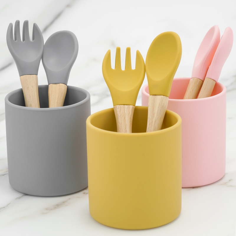 Baby's Wooden Handle Fork and Spoon Set