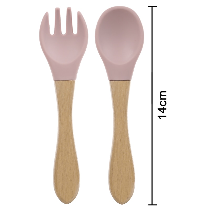 Baby's Wooden Handle Fork and Spoon Set