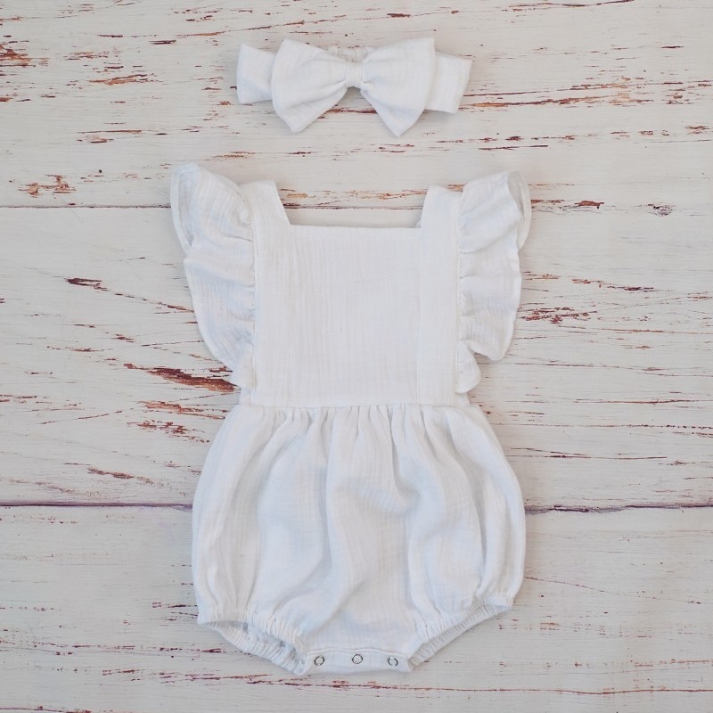 Cotton Romper and Headband with Bow
