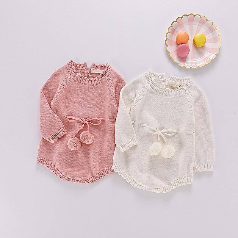 Baby Girl's Long Sleeve Knitted Sweater with Shorts Set